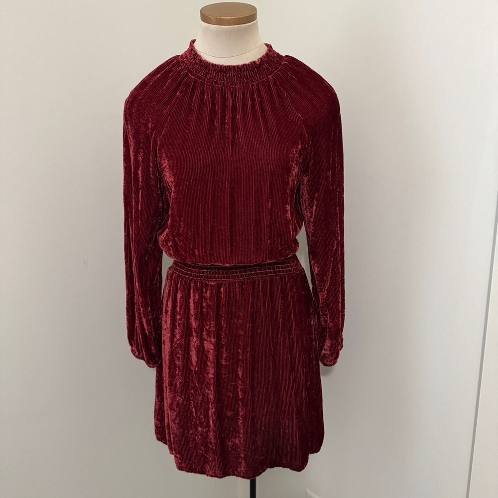 Bella Dahl XS Red Velvet Velour Long Sleeve Mini Dress ~ Classic Party Holiday